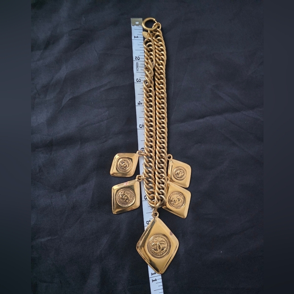 Auth Chanel 1980s Vintage Diamond Medallion Checker Necklace - Picture 9 of 10